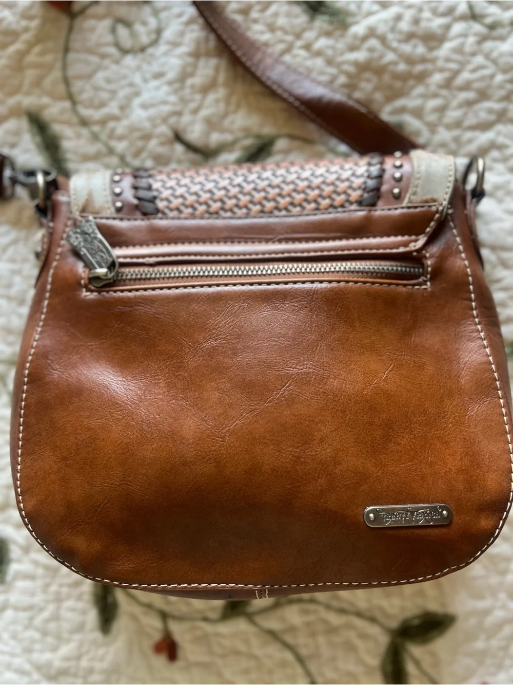 Trinity Ranch Brown Cowhide Lining Leather Studded Crossbody Bag Western - Picture 3 of 15